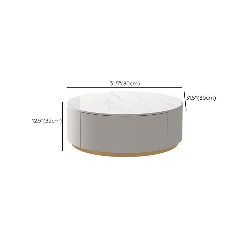 Modern Stone Drum Coffee Table with Storage Dia 31.5" Cocktail Table in Withe