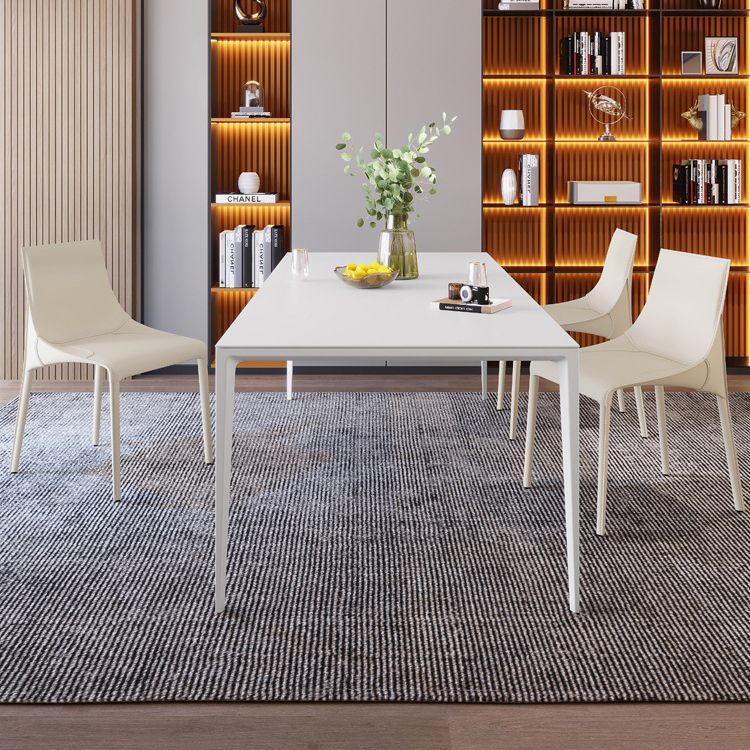 Mesa de comedor rectangular moderna Mesa de comedor de piedra sinterizada con 4 piernas blancas para la cena de cocina en casa