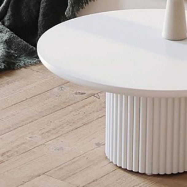 Contemporary Round Coffee Table with Solid Wood Top and Iron Pedestal Base