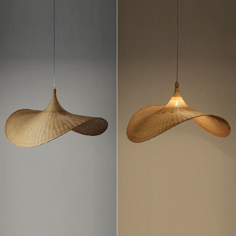 Cap Bamboo Pendant Ceiling Light Minimalist Style Beige Pendant Lighting Fixture
