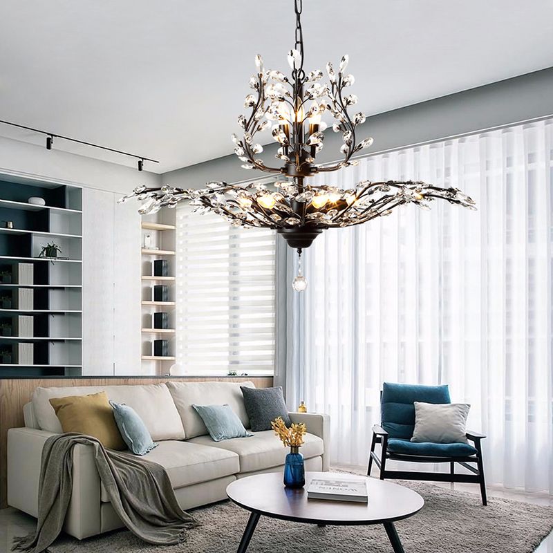 Ramas Sala de estar Hanging Chandelier Cristal de estilo tradicional Luz de lámpara de araña negra