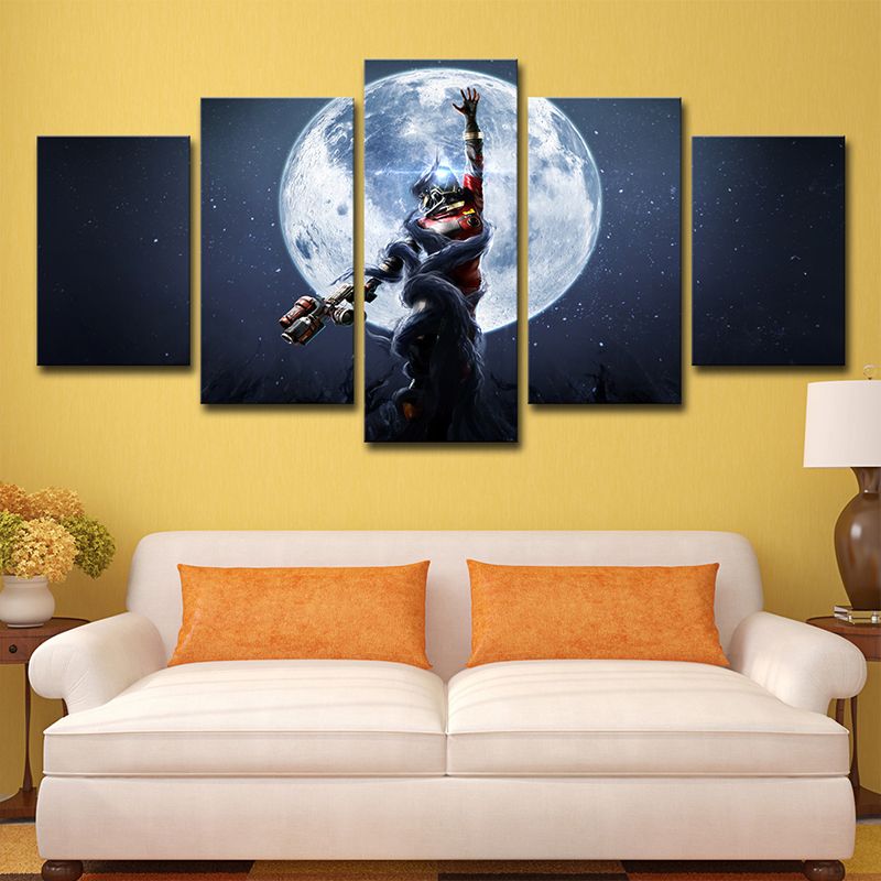 Comic Game Moon Night Canvas Dark Blue Science Fiction Wall Art Decor for Bedroom
