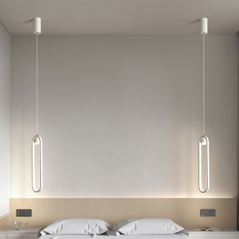 Oval Bedroom Hanging Light Fixture Metal Simple Style LED Suspended Lighting Fixture