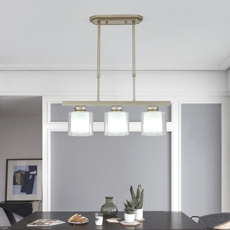 Moderne Insellichter Multi-Head-Restaurant Hängende Anhängerlampen mit Zylinderglasschatten