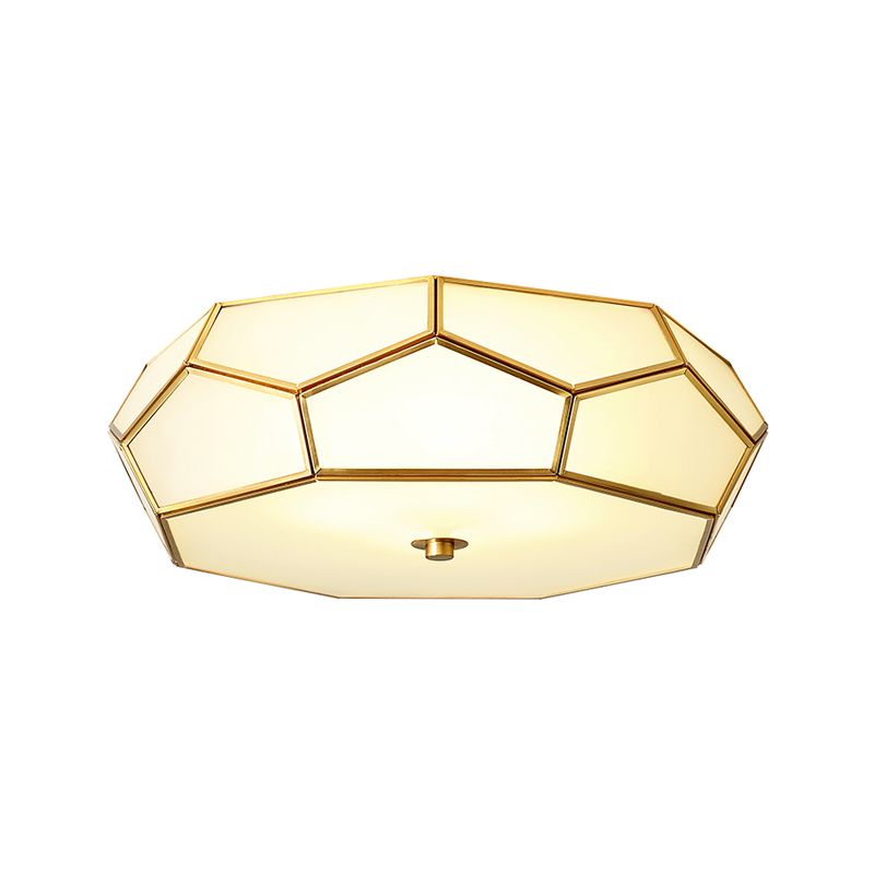 Colonial Style Geometric Ceiling Fixture Copper Flush Mount with Frosted Glass Shade
