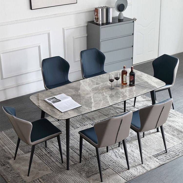 Industrial Rectangle Dining Table Gray Stone Top Dinette Table with Metal Legs