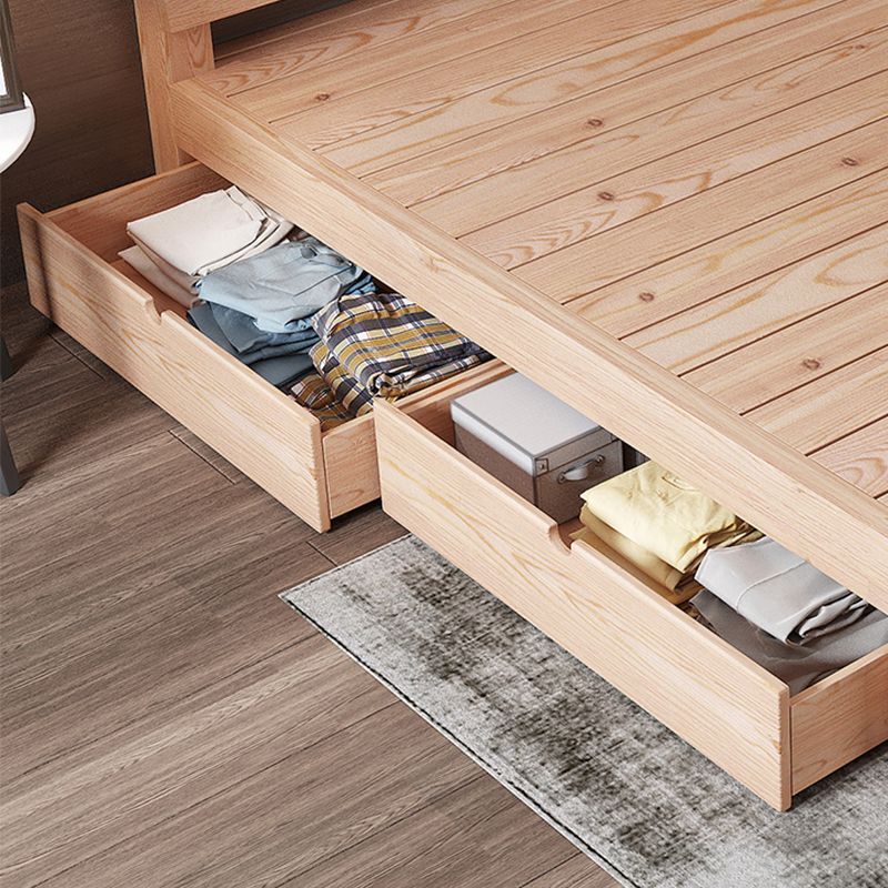 Scandinavian Full Panel Bed Natural Platform Bed with 2 Storage Drawers