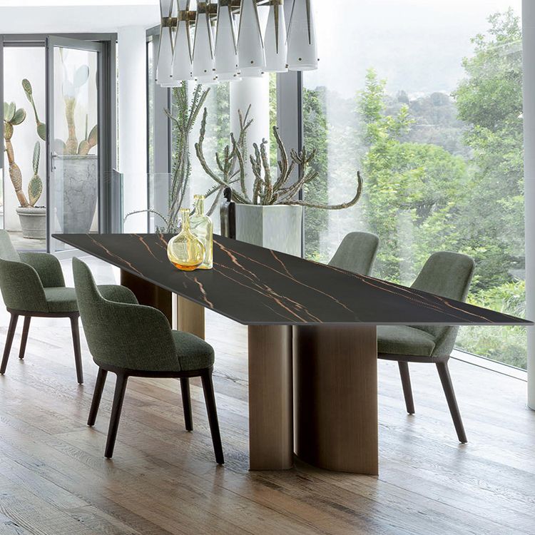 Sintered Stone Rectangle Dining Table Industrial Kitchen Table with 4 Legs