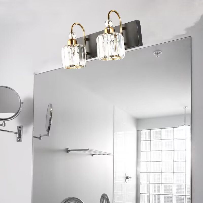 Nordic Style Vanity Light Cylinder Shape Vanity Lamp with Crystal Shade for Shower Room