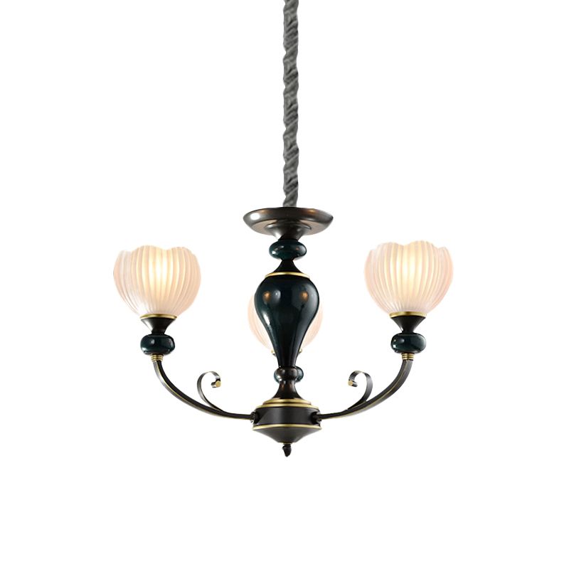 Dome a costine lampadario in vetro tradizionalista 3/5 lampadine sala da pranzo a ciondolo di illuminazione in nero