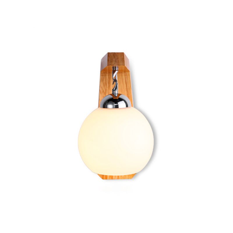 White Glass Wall Lamp in Modern Minimalist Style Wooden Globe Wall Light for Interior Spaces