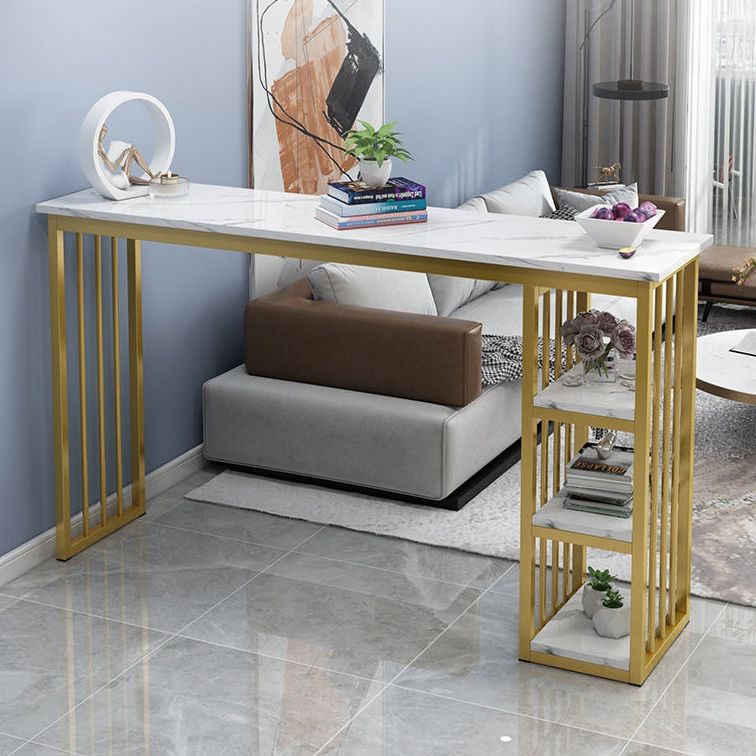 Industrial Rectangle Bar Height Table Faux Wood Bar Table with Storage Base