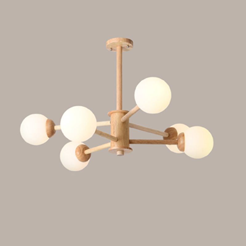 Contemporary Wooden Chandelier Ceiling Hanging Light Fixture with Adjustable Suspension Wire