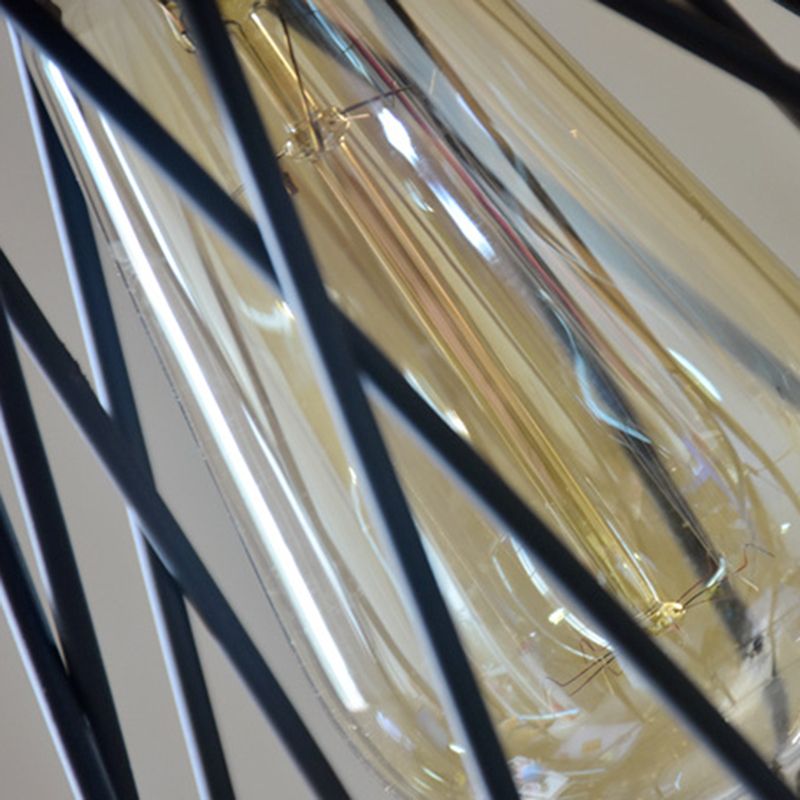 12 "/13" H 1-Licht Anhängerleuchte Leuchte Moderne geometrische Drahtkäfig-Eisen-Anhängerlampe mit Holzoberteil in Schwarz für Schlafzimmer
