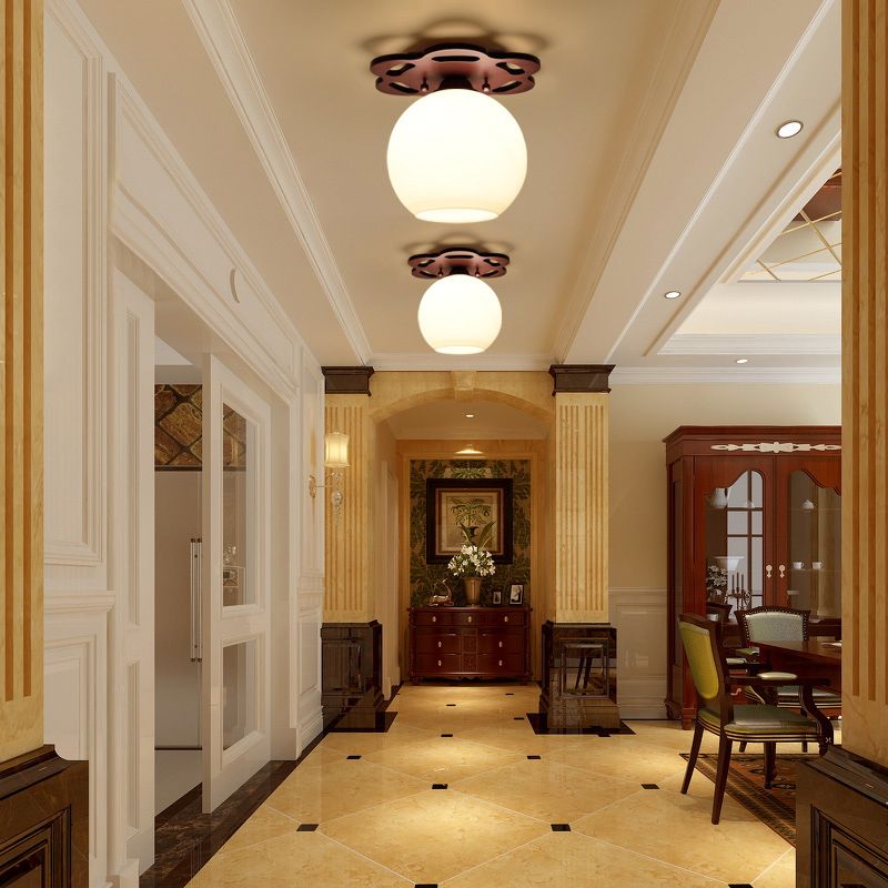 Plafonnier en verre marron de simplicité moderne, montage encastré en bois Golbe pour couloir