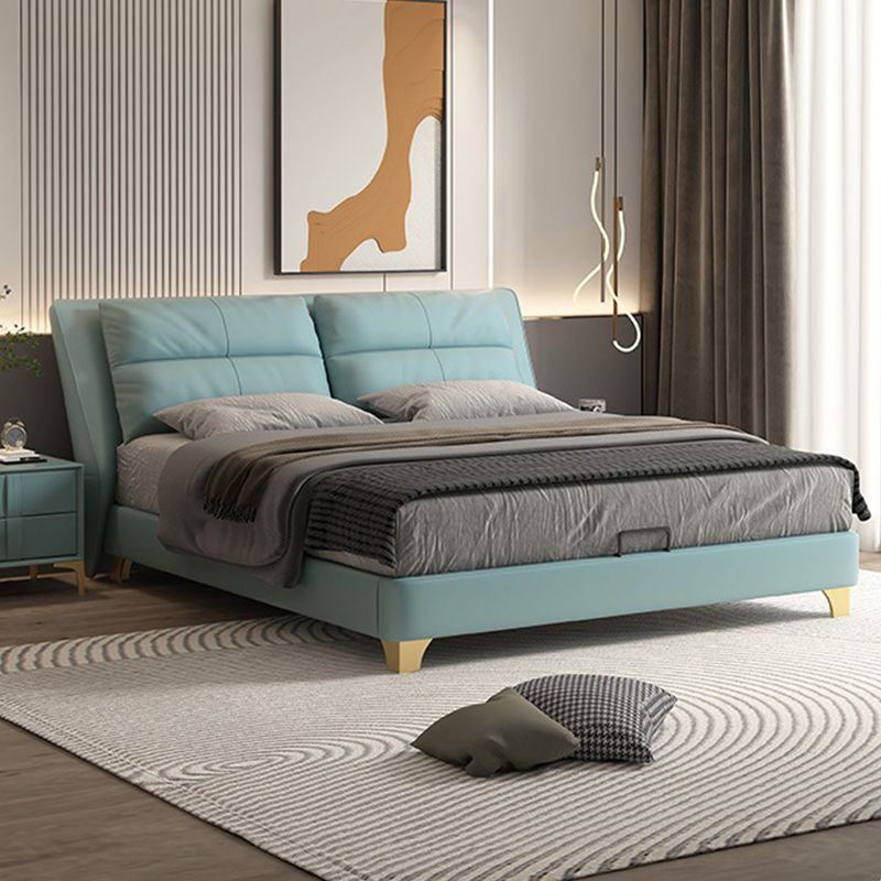 Glam Genuine Leather Solid Color Mattress Includedwith Headboard Bed Frame