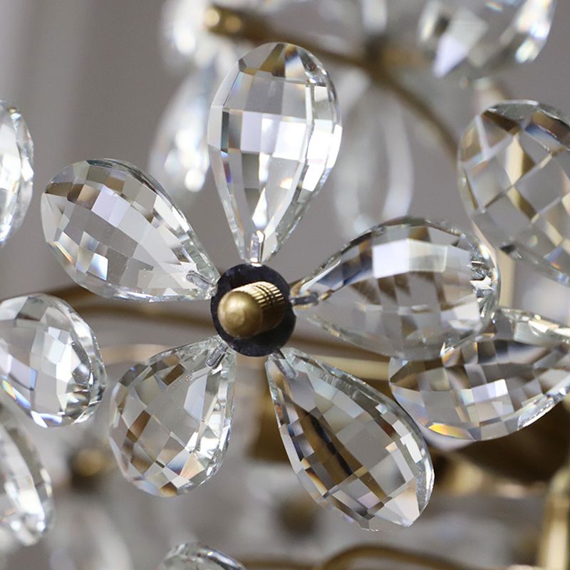 Fantasy Petal-shaped Crystal Chandelier Vintage Brass Multi-lights Lighting Fixture for Living Room