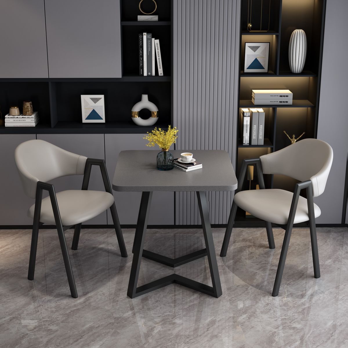 Modern Wood Dining Table Square Dining Table with Double Pedestal for Home