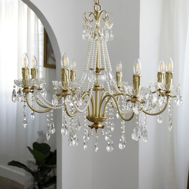 Candle Chandelier Light Fixtures Traditional Multi-Head Hanging Pendant Lamps with Crystal Bead