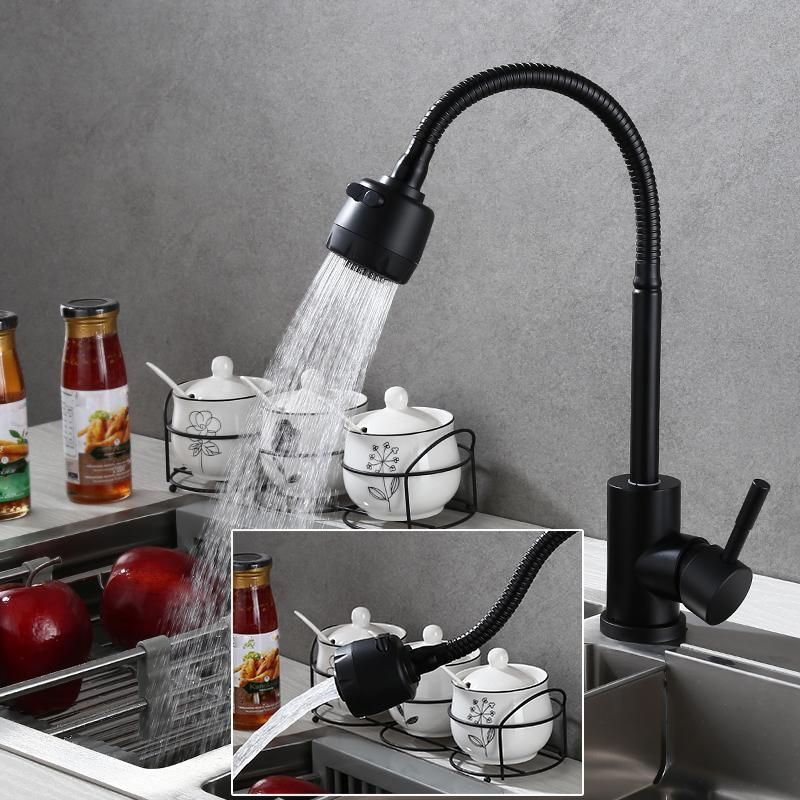Modern 1-Handle 1-Hole Faucets Black and Silver Standard Kitchen Faucet