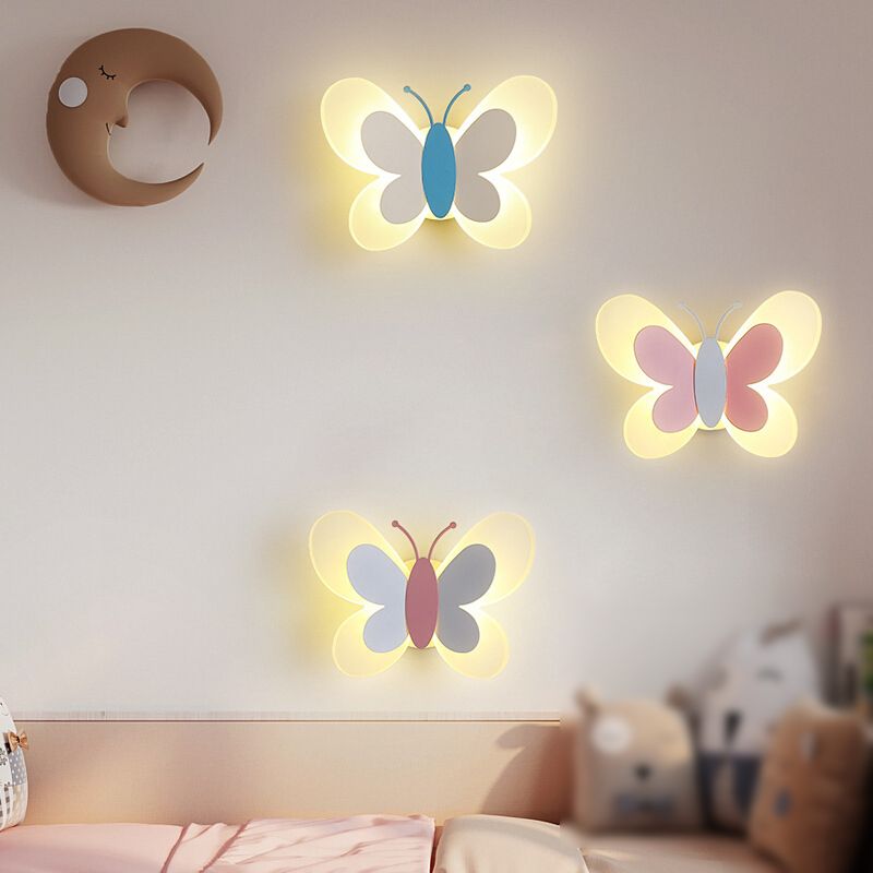 Metal Butterfly Shape Wall Light Kid Style 2 Lights Wall Light Sconce