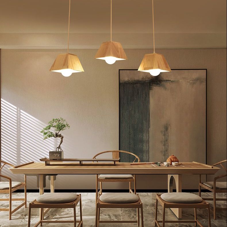 Small Dining Room Pendant Lighting Wooden 1 Head Simplicity Hanging Ceiling Light