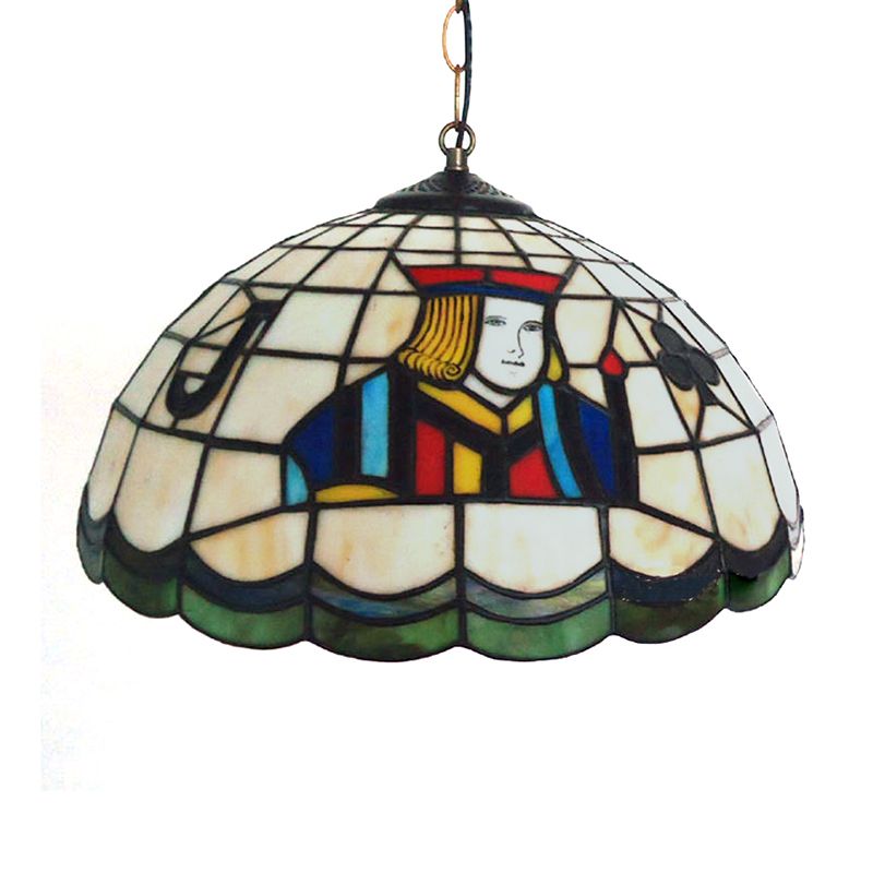 Tiffany Pendant Lighting with Dome Shade Stained Glass 2 Lights Poker Bedroom Lighting