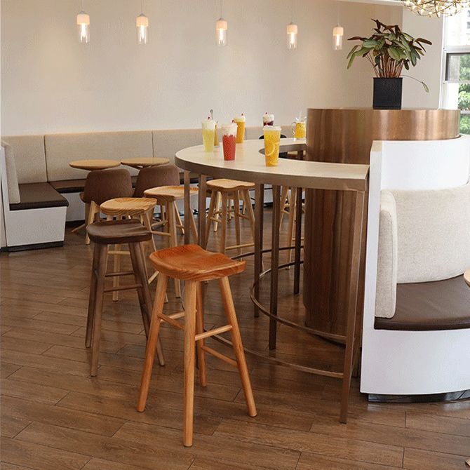 Modern Armless Backless Counter Stool Wood Cafe Bar Stool with Pedal