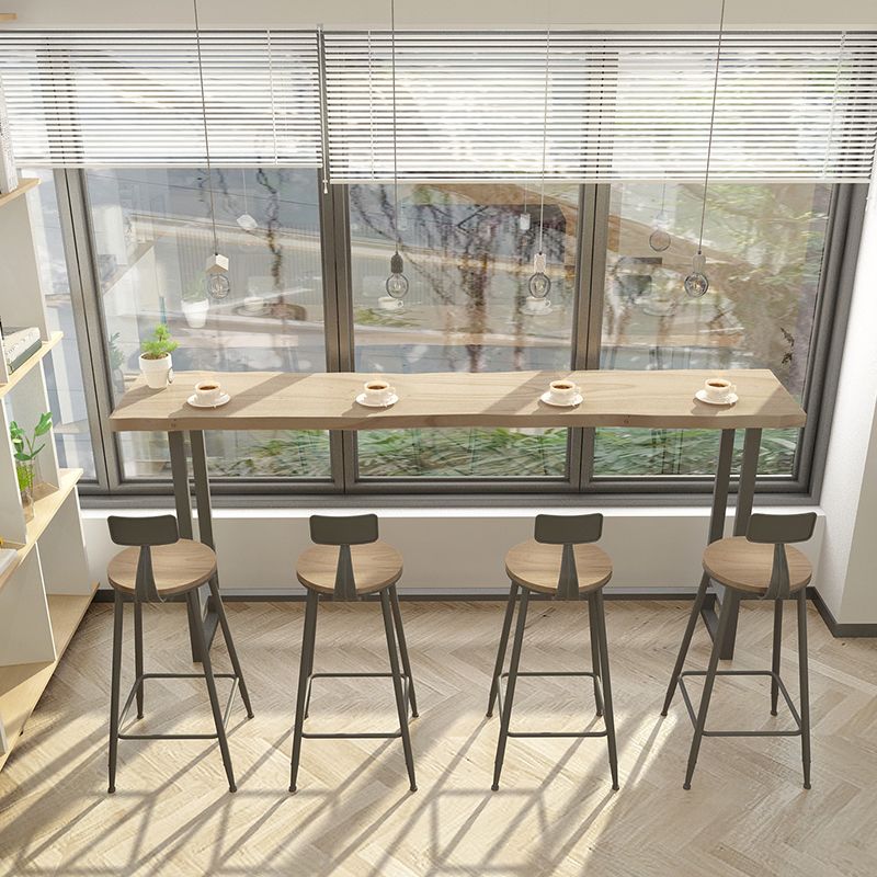 Modern Solid Wood Bar Table Set Rectangular 1/5 Pieces Counter Table with High Stools