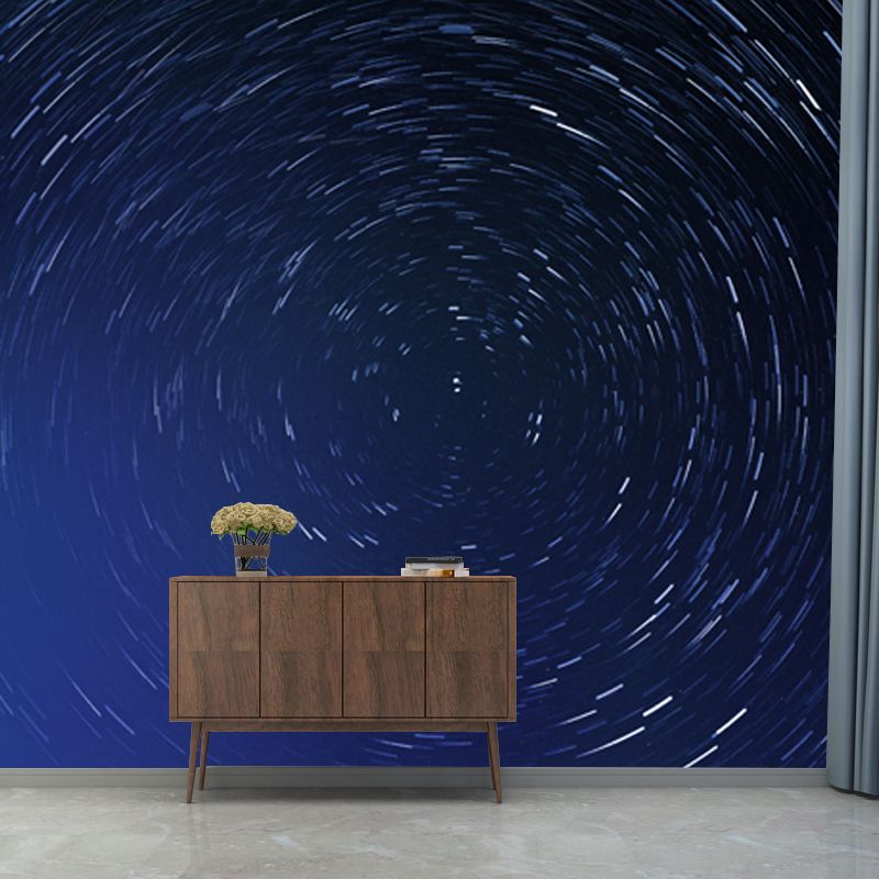 Space Swirl Pattern Wallpaper Mural Modern Smooth Wall Decor in Blue, Non-Woven Made