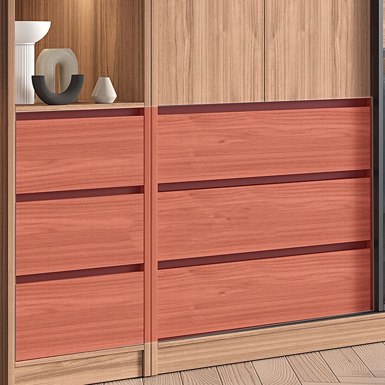 Glass and Wood Wardrobe Cabinet Brown Wardrobe Armoire with Garment Rod