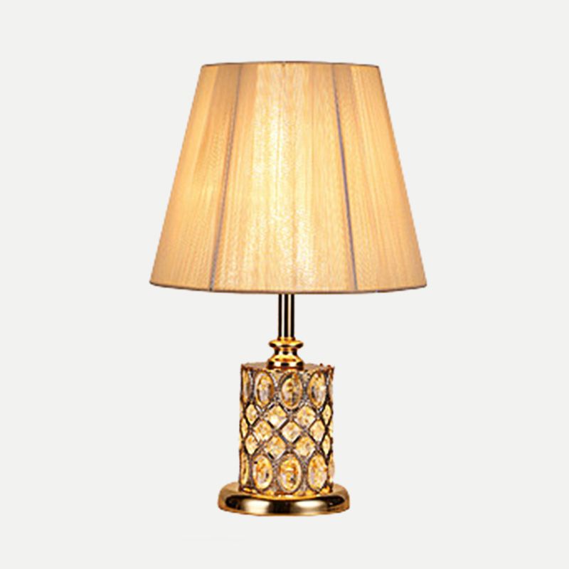 Zeitgenössischer Zylinder Lesen lichtfacettiert Kristall 1 Glühbirnen Nachttischlampe in Gold