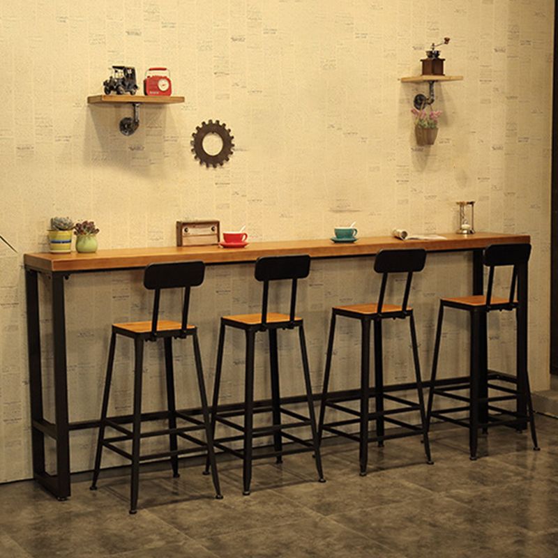 Industrial Bar Height Table Solid Wood Top Bistro Table with Metal Base