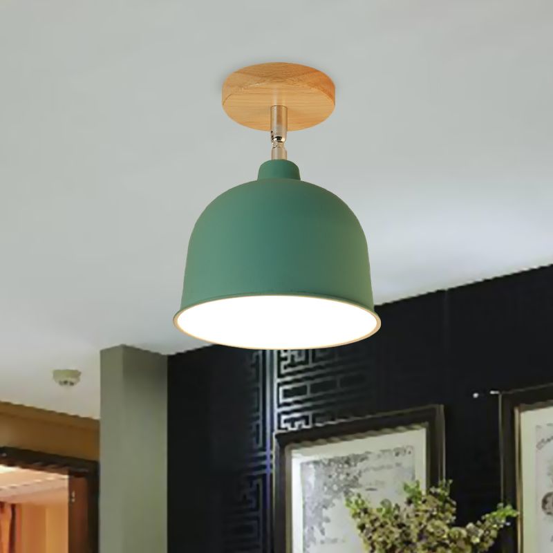 Lámpara de techo semiempotrada de 1 bombilla, color amarillo/verde, moderna lámpara de cúpula metálica montada en el techo para dormitorio
