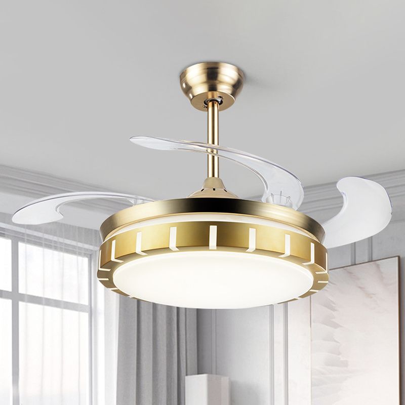 19 "breit runde Schattenhängelüfter Leichtes Acryl -LED -Schlafzimmer Halbflush mit 4 Klingen