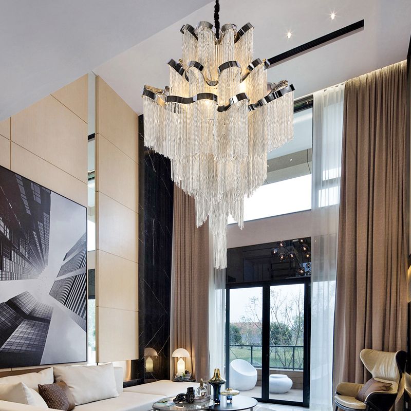 Iluminación de araña de cadena modernista estilo nórdico metal 8 luces plateado colgante de techo colgante accesorio