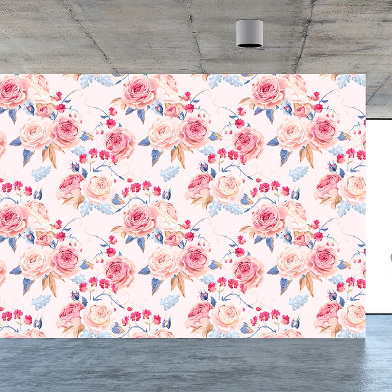 Stylish Rose Blossom Wallpaper Mural Pastel Color Flower Wall Covering for Bedroom