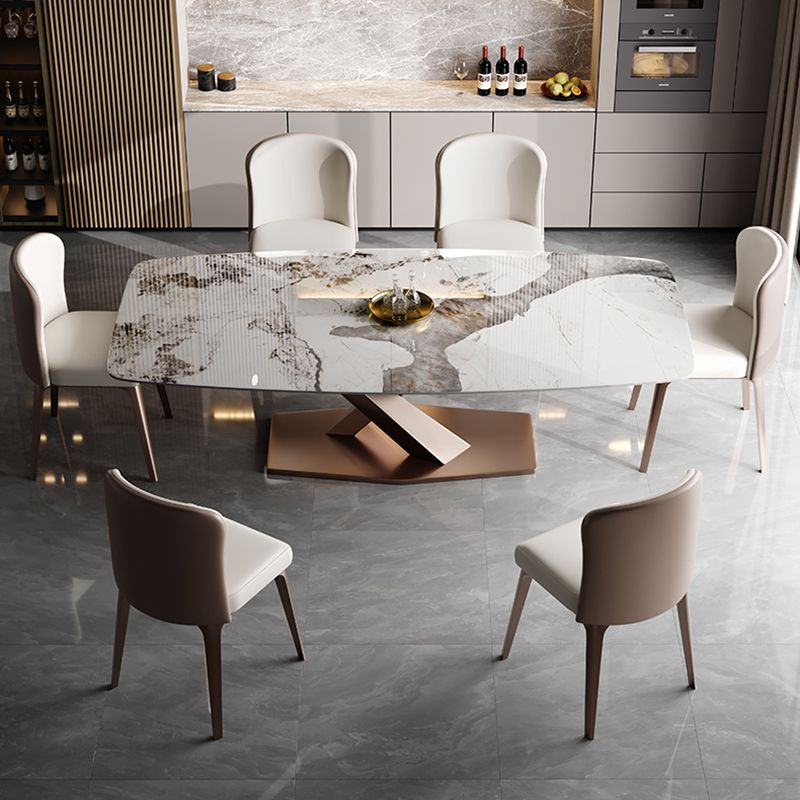 Tavolo da pranzo rettangolo di pietra sinterizzato glam tavolo da pranzo standard da cucina con base di piedistallo