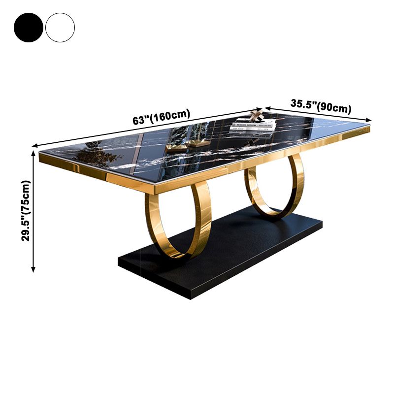 Table à manger rectangulaire de luxe traditionnelle, table en pierre frittée avec base à tréteaux