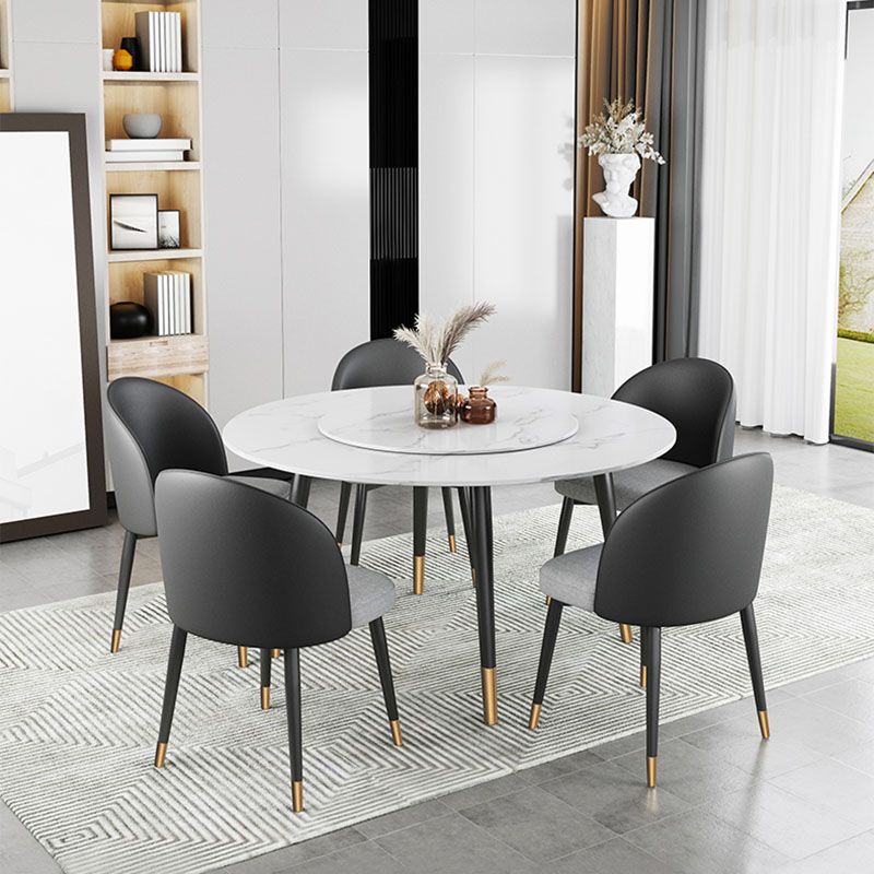 Traditional Luxury Dining Table Stone and Metal Round Tripod Base Dining Table