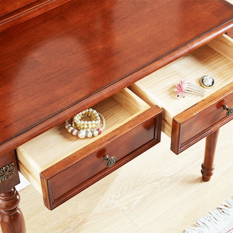 Traditional Wooden Makeup Vanity Desk Table in Brown and White for Bedroom