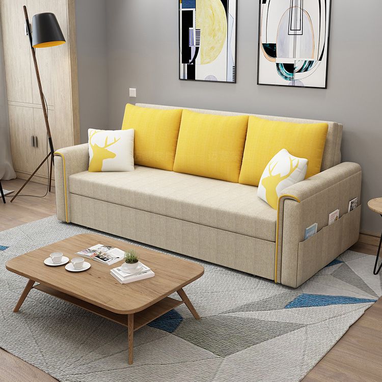 Pillow Included Sofa Futon Square Arm Convertible Sofa with Storage