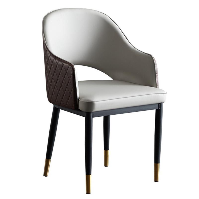 Glam Leather Dining Chair Open Back Dining Side Furniture with Iron Legs in Matte Finish