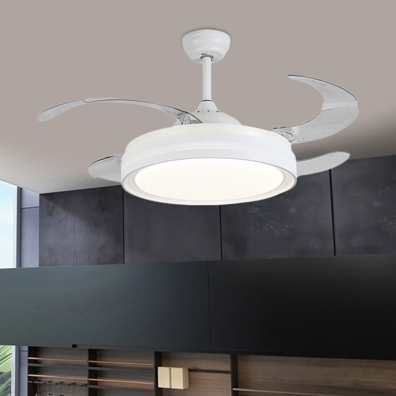 42 "Breite weiße Ring Deckenlüftungslampe Modernismus Acryl -LED -Schlafzimmer Halbflush -Montierung Leuchte mit 4 Klingen, Fern-/Wandsteuerung/Fernbedienung und Wandsteuerung