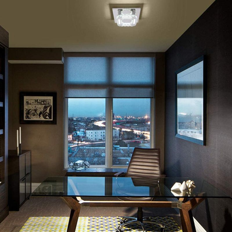 Crystal Square Flush Mount Lights Contemporary Style 1 Light Flush Ceiling Lights