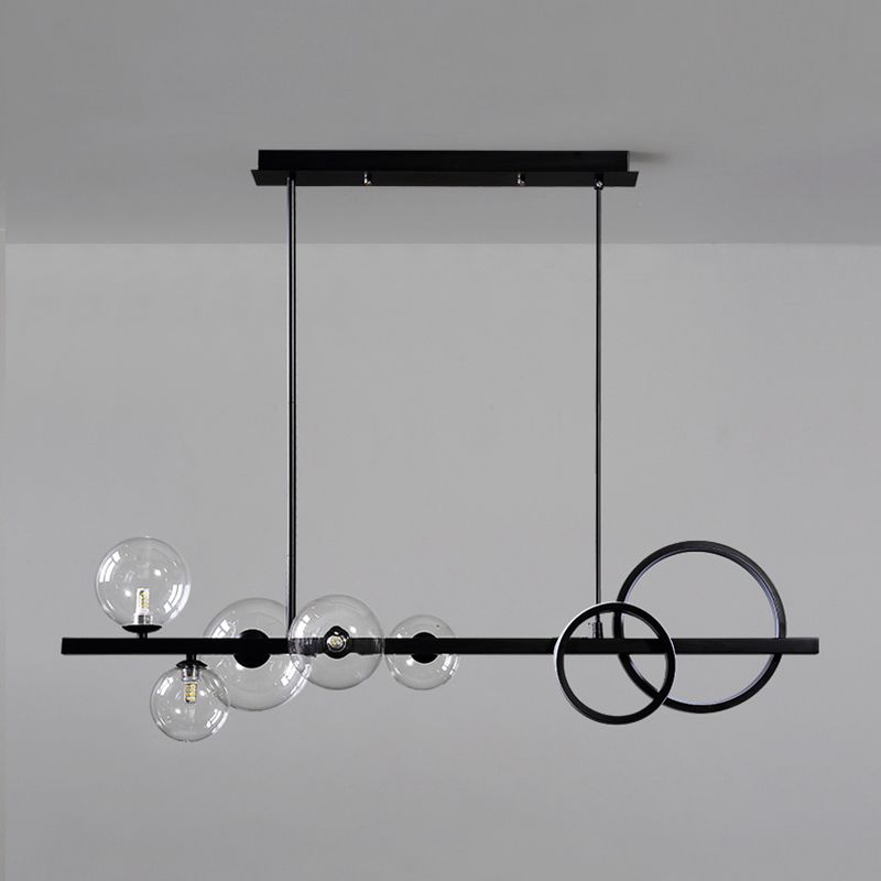 Light Light Modern Pendant Lighting Sphérique Hanging Island Lights avec une teinte en verre transparent