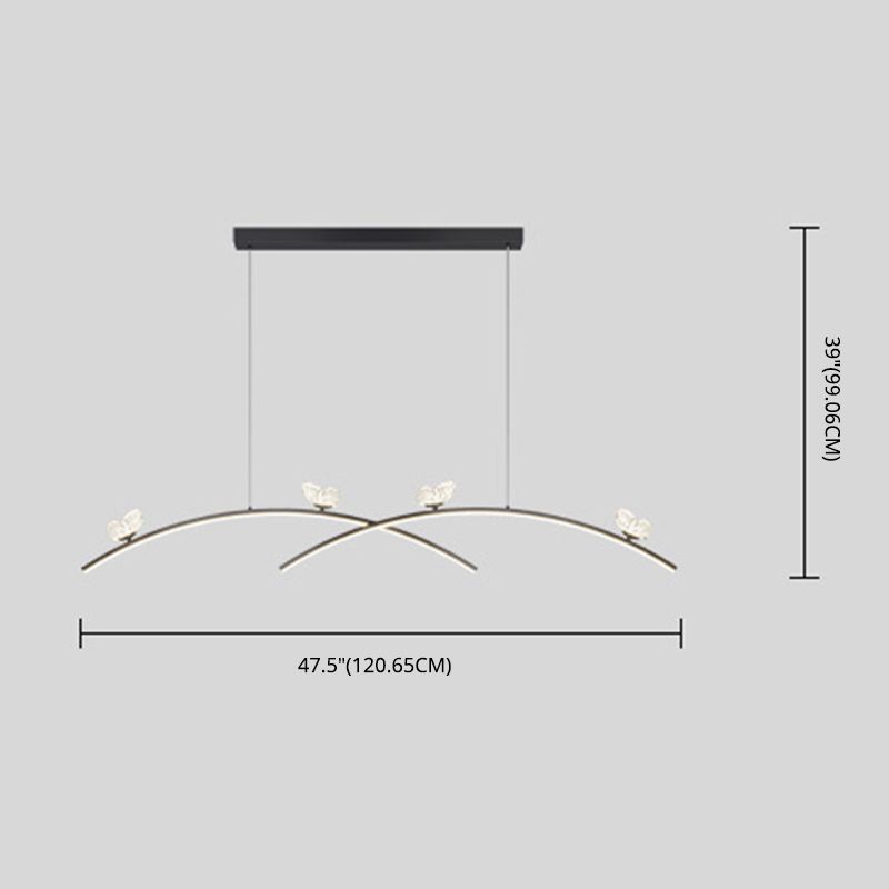 Estilo minimalista moderno colgante de clúster lineal metal de luz 2 luces de clúster para sala de estar