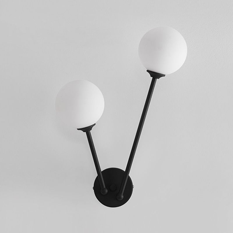 Modern Minimalist Style Double Globe Wall Lighting Fixtures 2 Lights Wall Sconces with Glass Shade