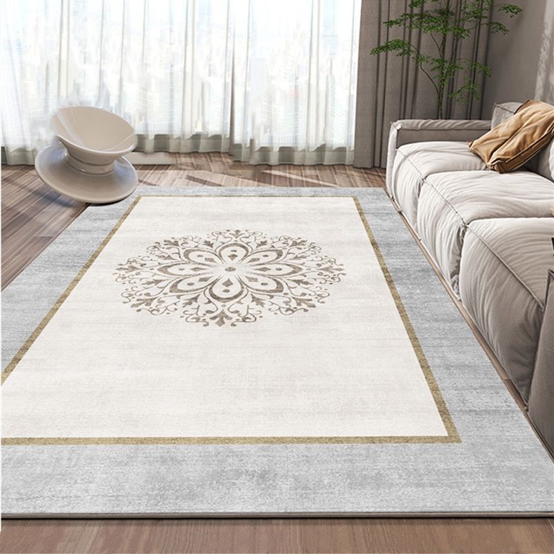 Grey Bohemian Area Carpet Americana Pattern Polyester Easy Care Washable Rug for Home Decor