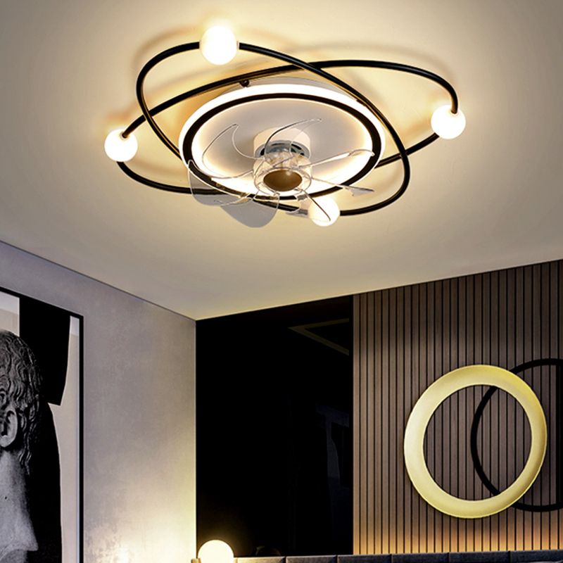Nordic Style Iron Ceiling Fan Lamp Stepless Adjustment LED Ceiling Fan Light for Bedroom